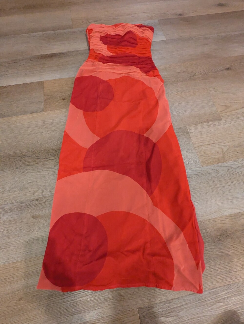 Kay Unger Strapless Pleated Bodice Red Abstract Dress Size 2